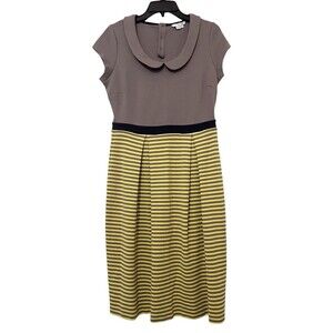 BODEN Lila Peter Pan Collar Striped Dress Gray/Yellow Preppy Retro Stretch Sz 8L